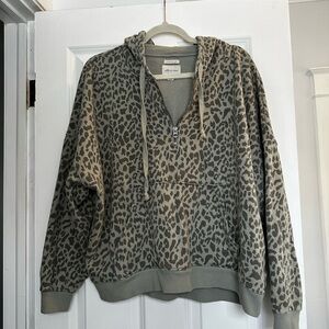 American Eagle Outfitters Olive Leopard Half-Zip Hoodie